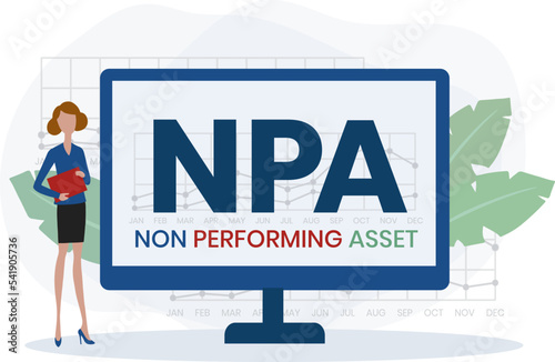 NPA - non performing asset. acronym business concept. vector illustration concept with keywords and icons. lettering illustration with icons for web banner, flyer, landing page, presentation