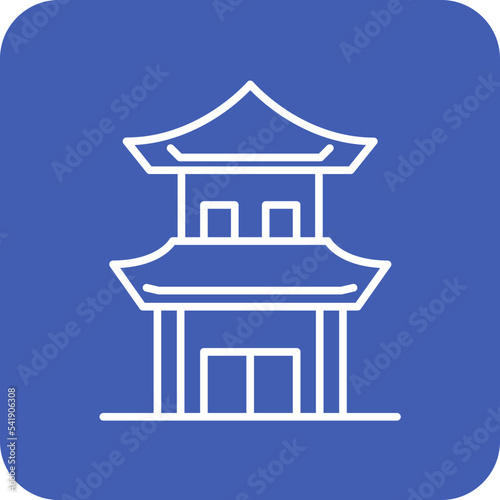 Chinese House Line Round Corner Background Icon