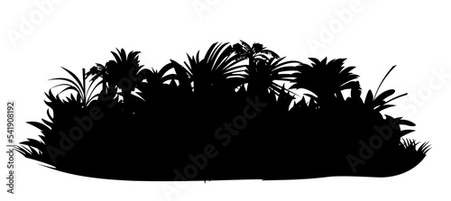 Jungle rainforest. Nature landscape silhouette. Dense tropical thickets. Isolated on white background. Vector.