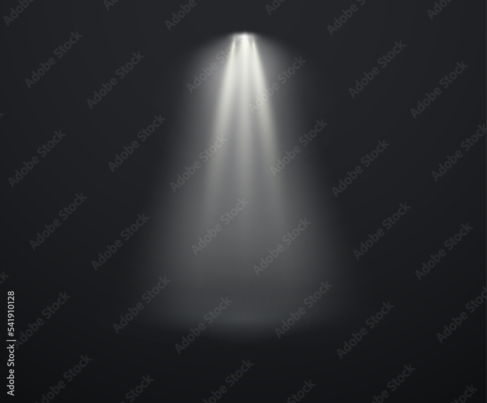 Spotlight effect. Vector progecrot ray in studio. Abstract theater scene. White illumination on transparent background. Night flare Spotlight effect. Vector progecrot ray in studio. Abstract theater scene. White illumination on transparent background. Night flare