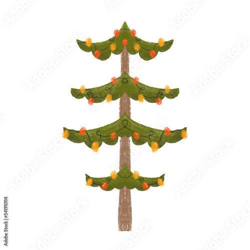 Christmas tree on transparent background. Emplate for design, greeting card, invitation. PNG
