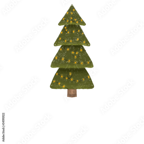 Christmas tree on transparent background. Emplate for design, greeting card, invitation. PNG
