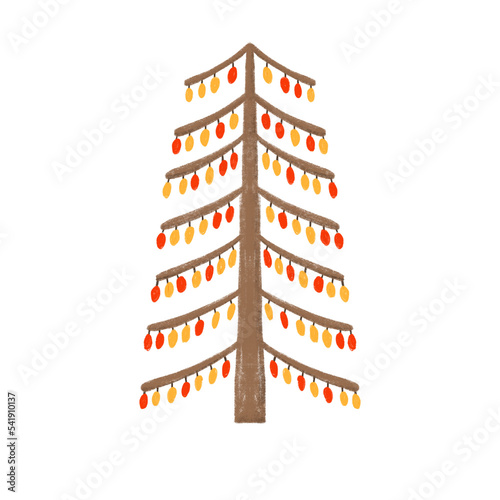 Christmas tree on transparent background. Emplate for design, greeting card, invitation. PNG
