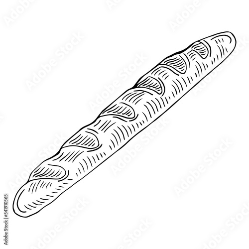 Vector hand drawn doodle sketch baguette bread isolated on white background