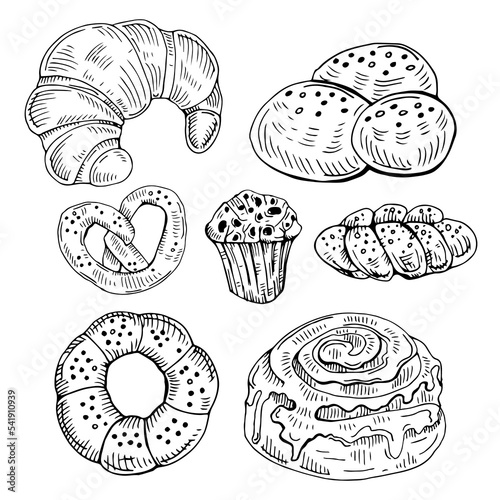 Vector collection of bakery and pastry food in line art