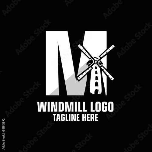 Letter M Windmill Logo Design Template Inspiration, Vector Illustration.
