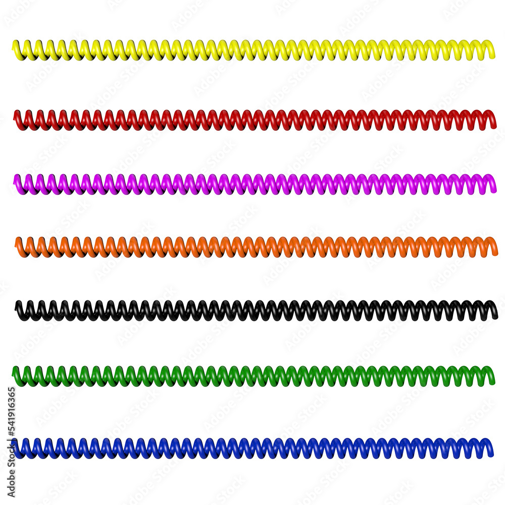 Colorful spiral telephone cables. Isolated on transparent background. 3D rendering.