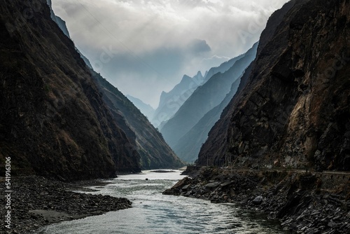 Scenery on both sides of the Yalong River in Jiulong County, Sichuan Province, China. photo