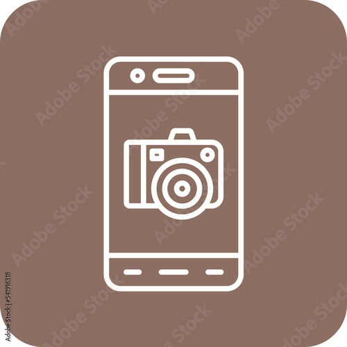 Mobile Camera Line Round Corner Background Icon