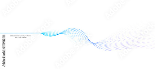 Flowing particles wave pattern colorful gradient blue purple pink isolated on white background. Vector in concept of AI technology, science, music, modern.