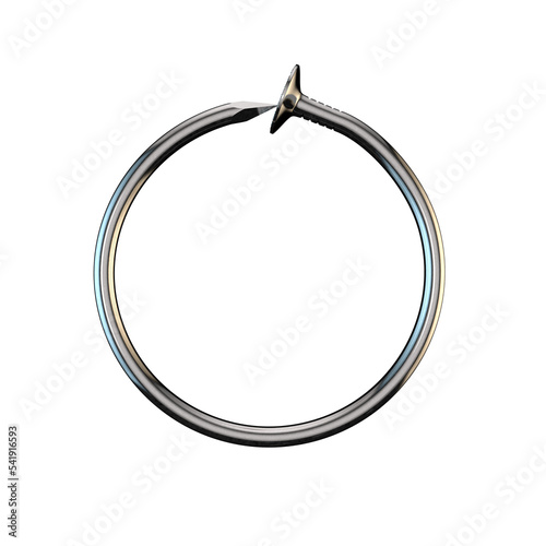 Steel nail.Circle frame. 3D...