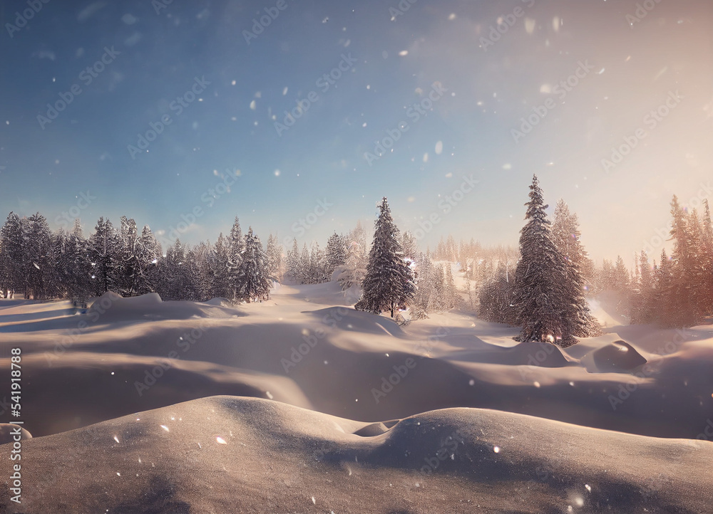Winter landscape with snow drift