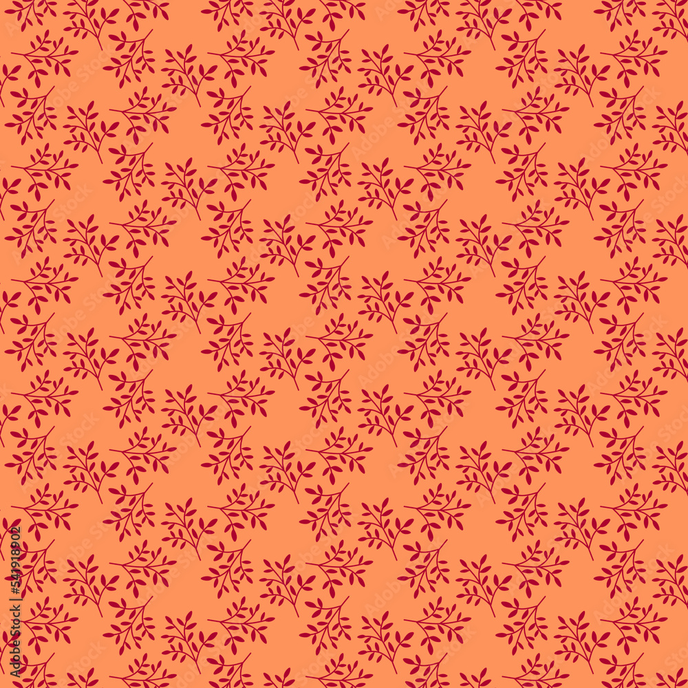 Botanical pattern with abstract dark blue leaves and red orange berries on a light blue background Botanical pattern with abstract dark blue leaves and red orange berries on a light blue background