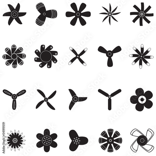 Propeller and paddle black and white vector collection set