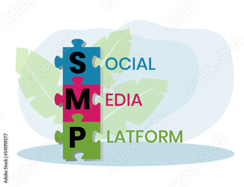 SMP - Social Media Platform acronym, concept background. vector illustration concept with keywords and icons. lettering illustration with icons for web banner, flyer, landing page