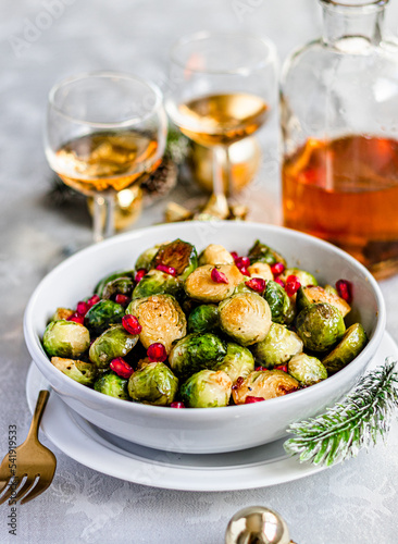 Принти на полотні Brussels sprouts with pomegranate  for christmas.