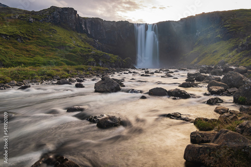 Landscape of the Gufufoss Waterfall (Iceland)