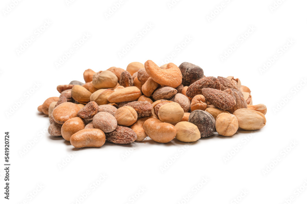A group of almonds, pistachios, walnuts, macadamia, cashews. A group of almonds, pistachios, walnuts, macadamia, cashews.