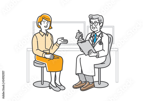 医者に診察を受ける若い女性のイラスト素材