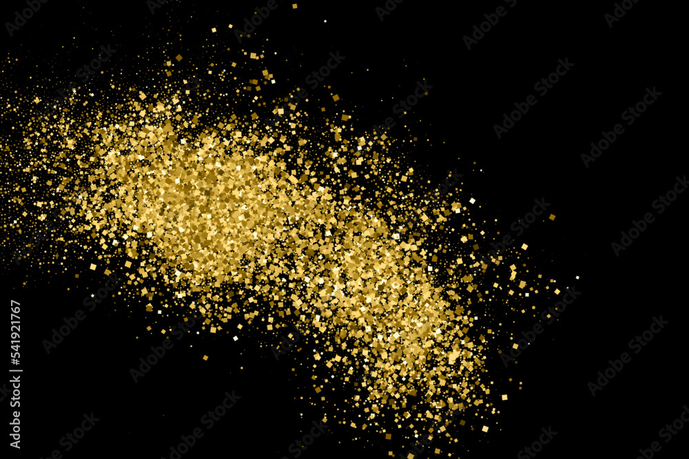 Gold glitter texture isolated on black. Amber particles color. Celebratory background. Golden explosion of confetti. Vector illustration, eps 10.