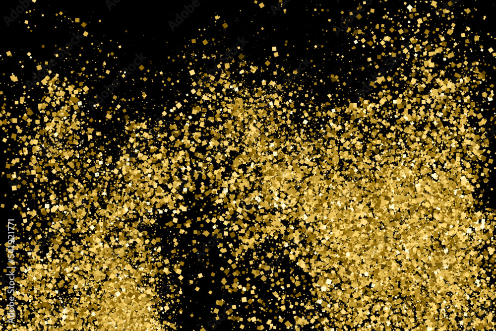 Gold glitter texture isolated on black. Amber particles color. Celebratory background. Golden explosion of confetti. Vector illustration, eps 10.