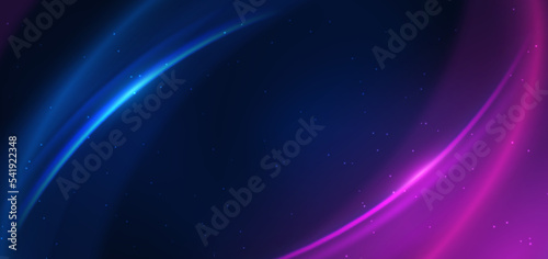 Abstract technology futuristic neon circle glowing blue and pink  light lines with speed motion blur effect on dark blue background.
