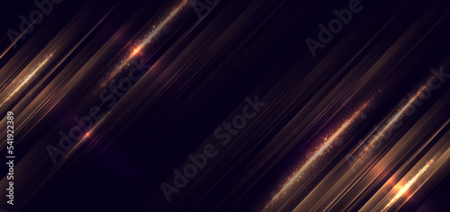 Abstract luxury golden glitter effect glowing on black background with lighting effect sparkle. Template premium award ceremony design.