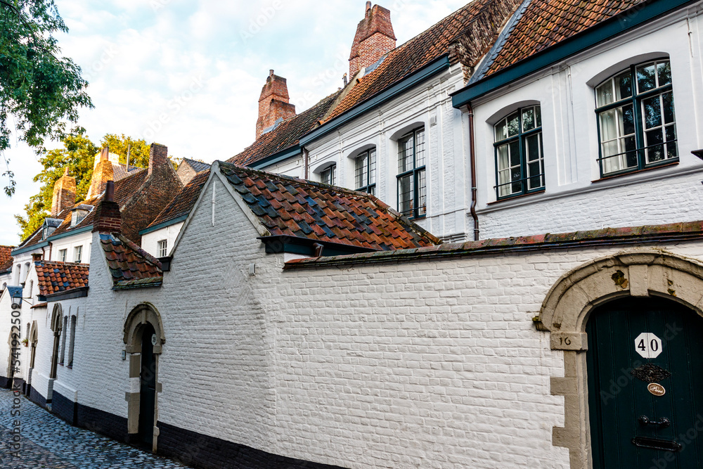 Facades of historical houses in the center of Kortrijk, Courtrai, Flanders, Belgium, Europe
