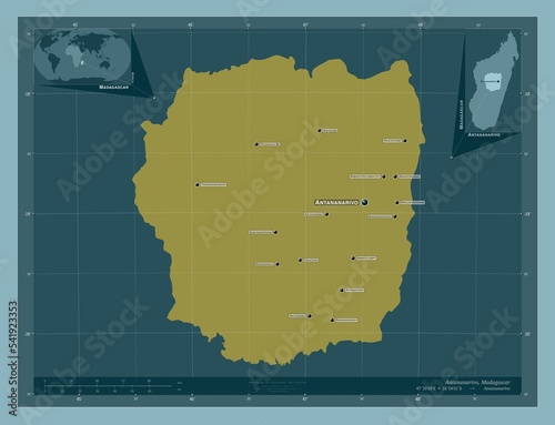 Antananarivo, Madagascar. Solid. Labelled points of cities photo