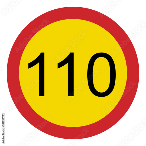 Prohibited road signs. Speed limit 110. Traffic signs.