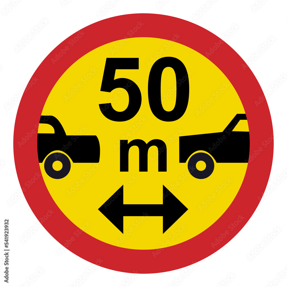Prohibited road signs. Minimum distance limit. Traffic signs. Prohibited road signs. Minimum distance limit. Traffic signs.