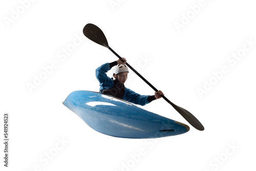 Woman in a kayak isolated on white