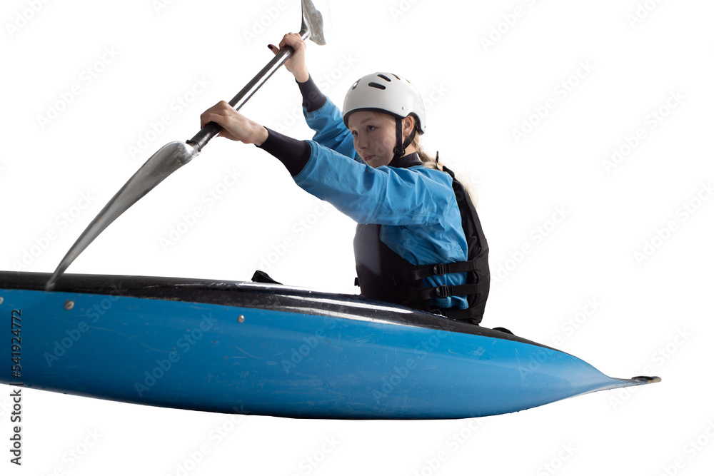 Naklejka premium Woman in a kayak isolated on white