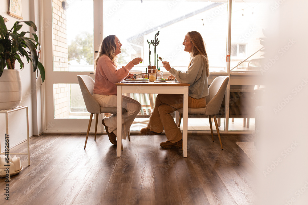 custom made wallpaper toronto digitalFemale same sex couple eating a meal together at home