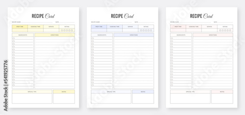 Collection of recipe card templates. Printable recipe card template. Recipe planner template set. Minimalist Planner Pages Template Set. Printable Recipe Tracker Templates. Minimalist planner template photo