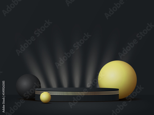 Illustration Vector Design of  Black Background with Podium and golden Objects © Model it