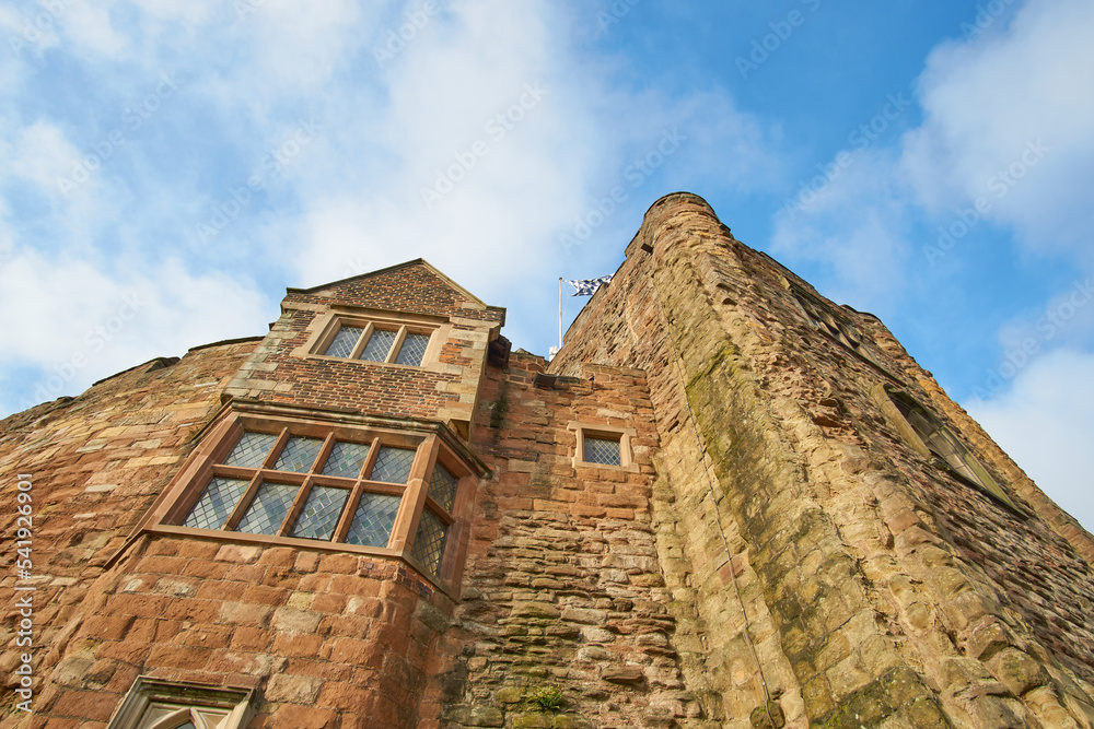 Looking upwards at a castle wall