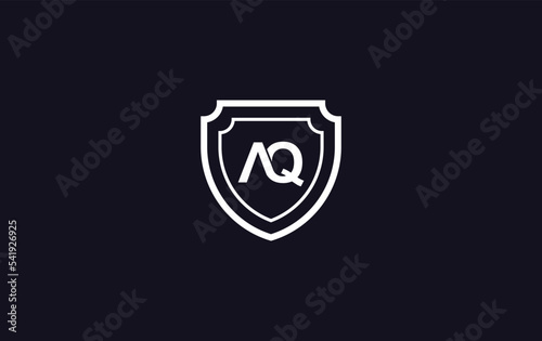 Shield protection symbol and royal luxury shield monogram AQ vector design. shield protection logo 