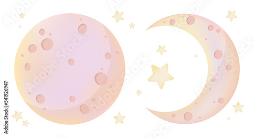 Moon. A set of vector images of the moon and stars.
