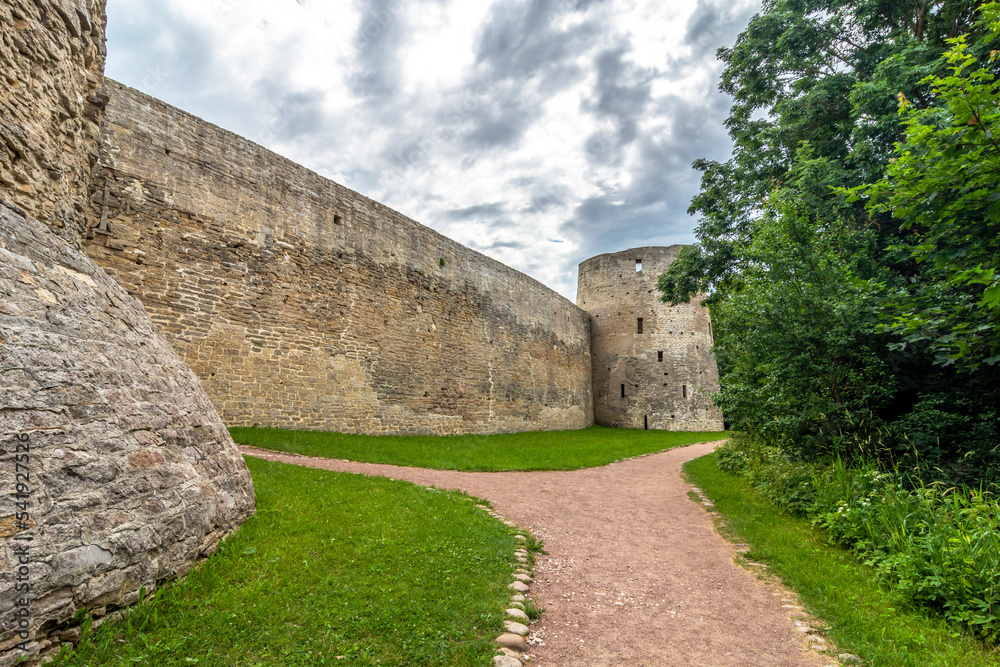 Walls and tower of the Izborsk fortress, Izborsk, Pskov region, Russia