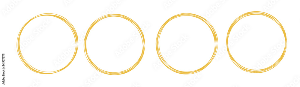 Gold round frame set. Round shape bordered on white background. Geometric line circle design element. Vector illustration. Gold round frame set. Round shape bordered on white background. Geometric line circle design element. Vector illustration.
