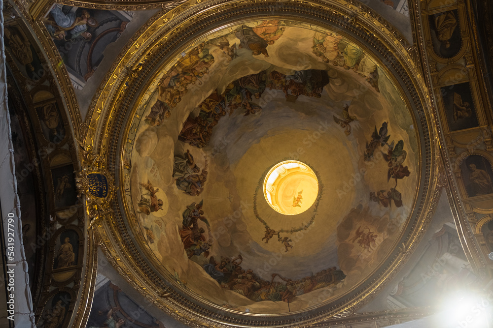 Fresco in the central dome of the cathedral of Chiavari in Liguria, Italy.