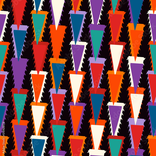 Paint brush triangles ornament. Seamless pattern. Hand drawn geometrical backdrop. Triangular shapes wallpaper. Geometric background. Ethnic motif. Tribal digital paper. Textile print