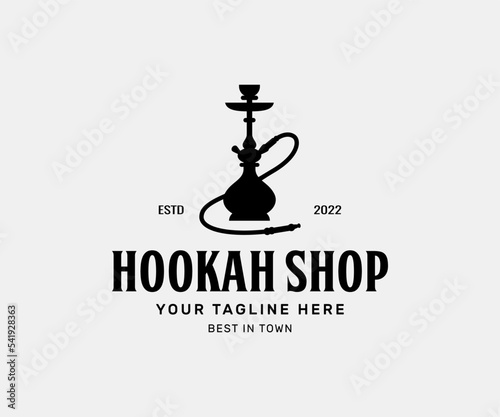 Hookah logo design, label, badge. Arabian shisha smoke clip art. Hookah logo icon vector.