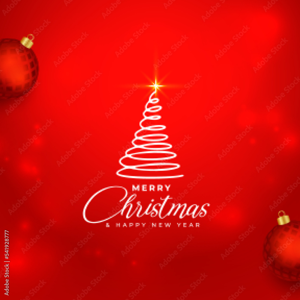 merry christmas and new eve red background with xmas ball