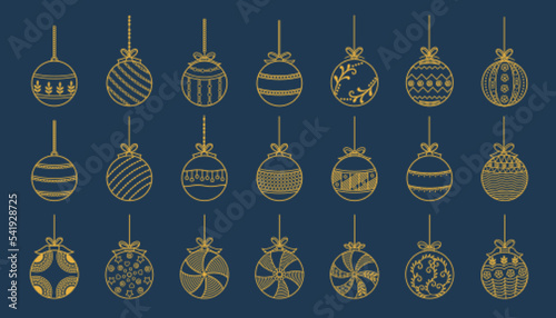 big set of golden xmas bauble symbols design for christmas decoration