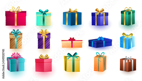 pack of decorative christmas gift boxes wrap in colorful paper