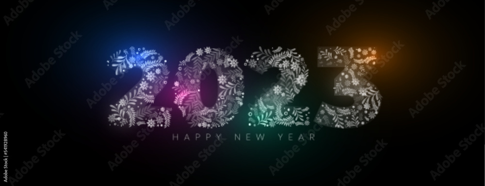 elegant 2023 new year holiday banner with christmas leaves