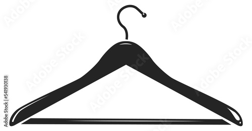 Wooden hanger icon. Clothes store black logo photo
