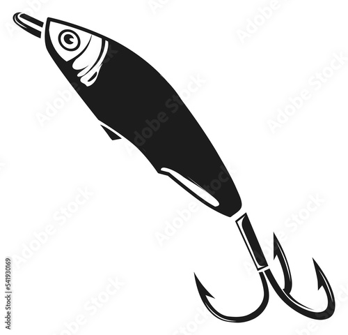 Fishing rod hook icon. Fish catching logo